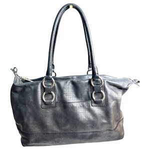 Cole Haan Dark Silver Metallic Leather Shoulder Bag Purse